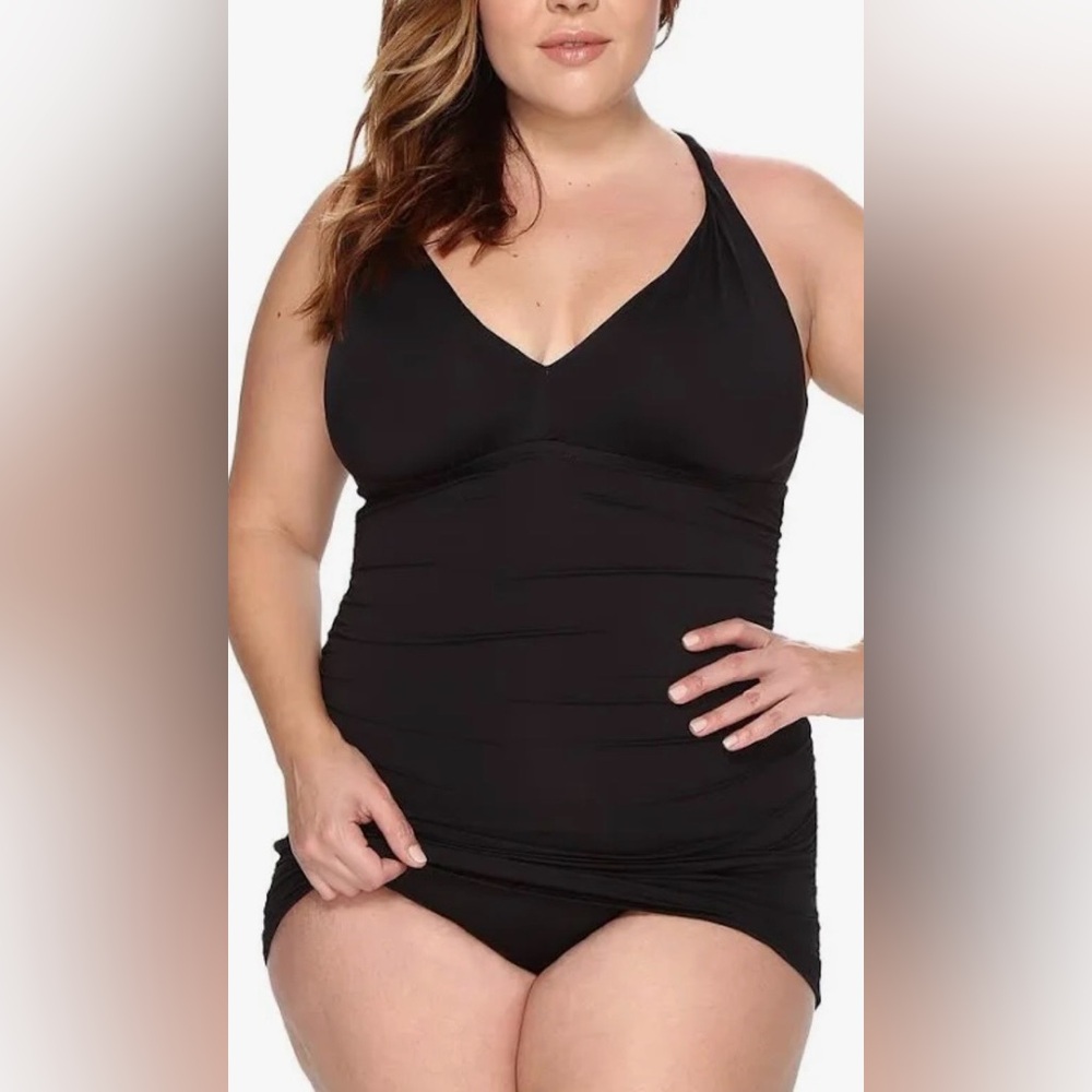 Lauren Ralph Lauren Plus Size Plunge Halter Mio One Piece Swimsuit Swim Dress 18 - Picture 3 of 9